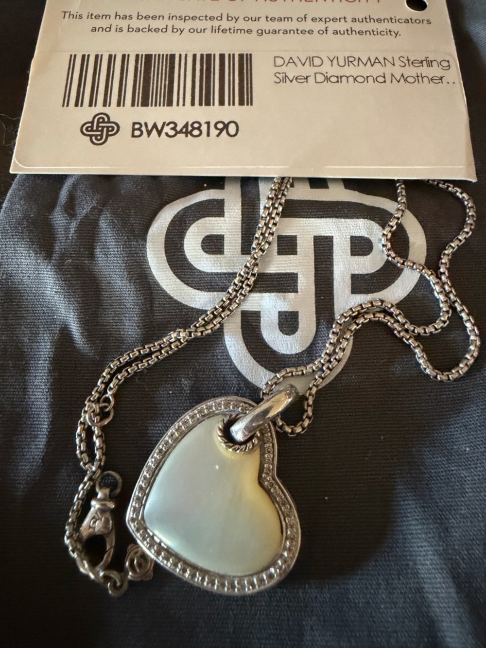 David Yurman Sterling Silver Heart Necklace with Mother-of-Pearl